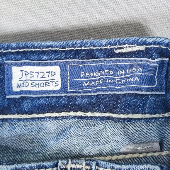 Miss Me jean mid shorts women's sz 28 hard washed denim blue embroidered pockets - Picture 7 of 13